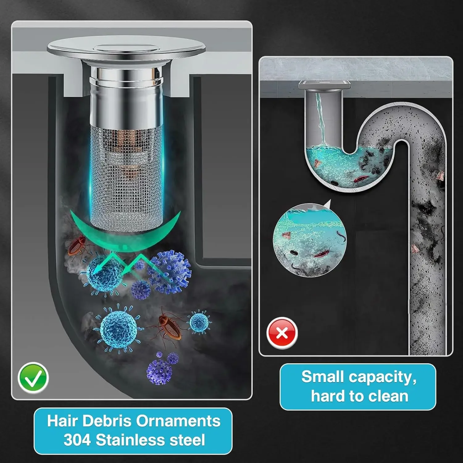 Stainless Steel Silver Bathroom Floor Drain Stopper