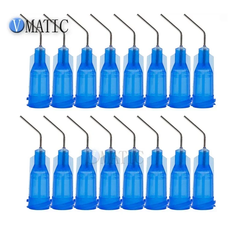 100Pcs 22G Blue 0.5'' Tube 45 Degree Bend Bent Dispensing Blunt End Stainless Steel Needle Tips 1/2 Inch
