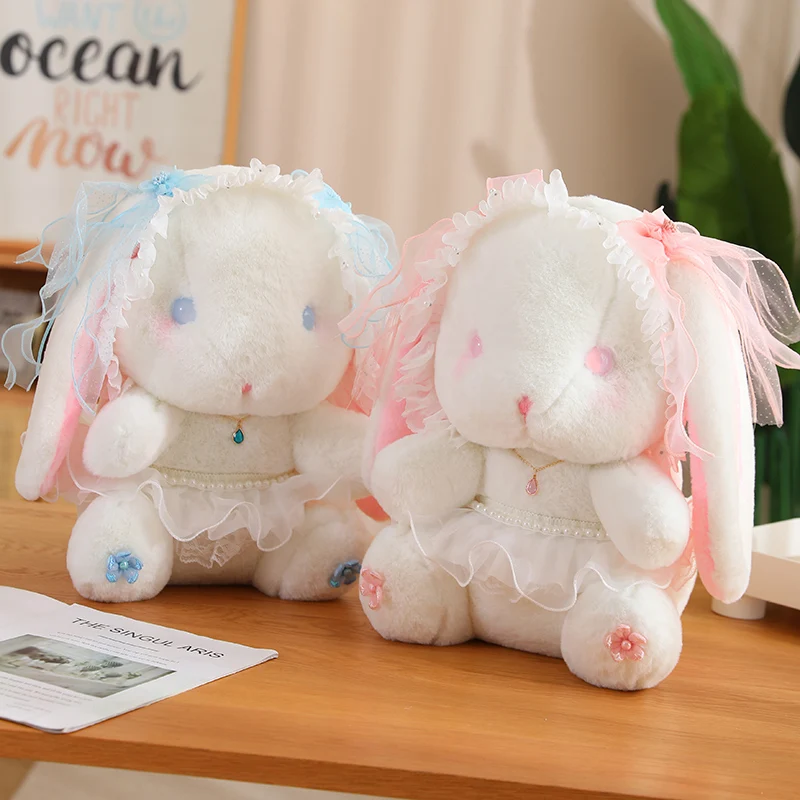 14/20/25/40cm Kawaii Lolita Rabbit Plush Toy Cute Stuffed Animals Pink Bunny Plushies Pendant Doll Keychain Anime Soft Kids Toys