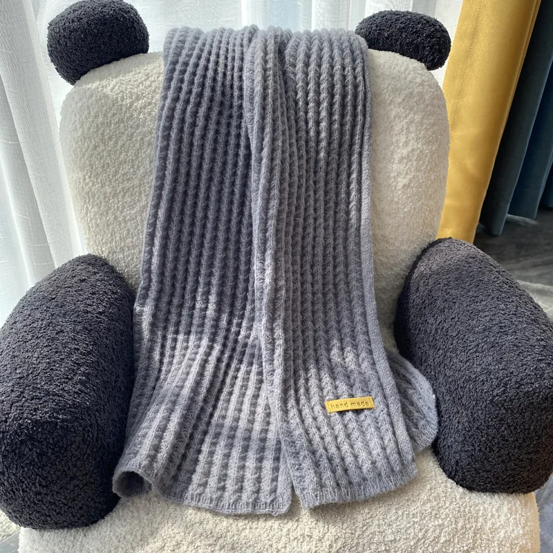 Wintr Womn Mn Koran Sciarpa di lana Lovrs Thickn Warm Studnts Nt Rd Tinta unita Sciarpe lavorate a maglia Bavaglino Bambino lungo_voghion.com