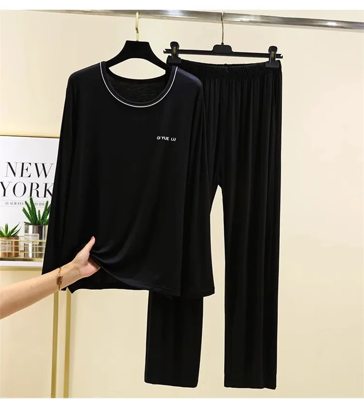 XL-4XL Pyjamas Für Männer Rundhals Langarm Nachtwäsche Set Große Größe Modal Pyjamas Mann Frühling Herbst Hause Anzug Pijama Hombre – Detail 5