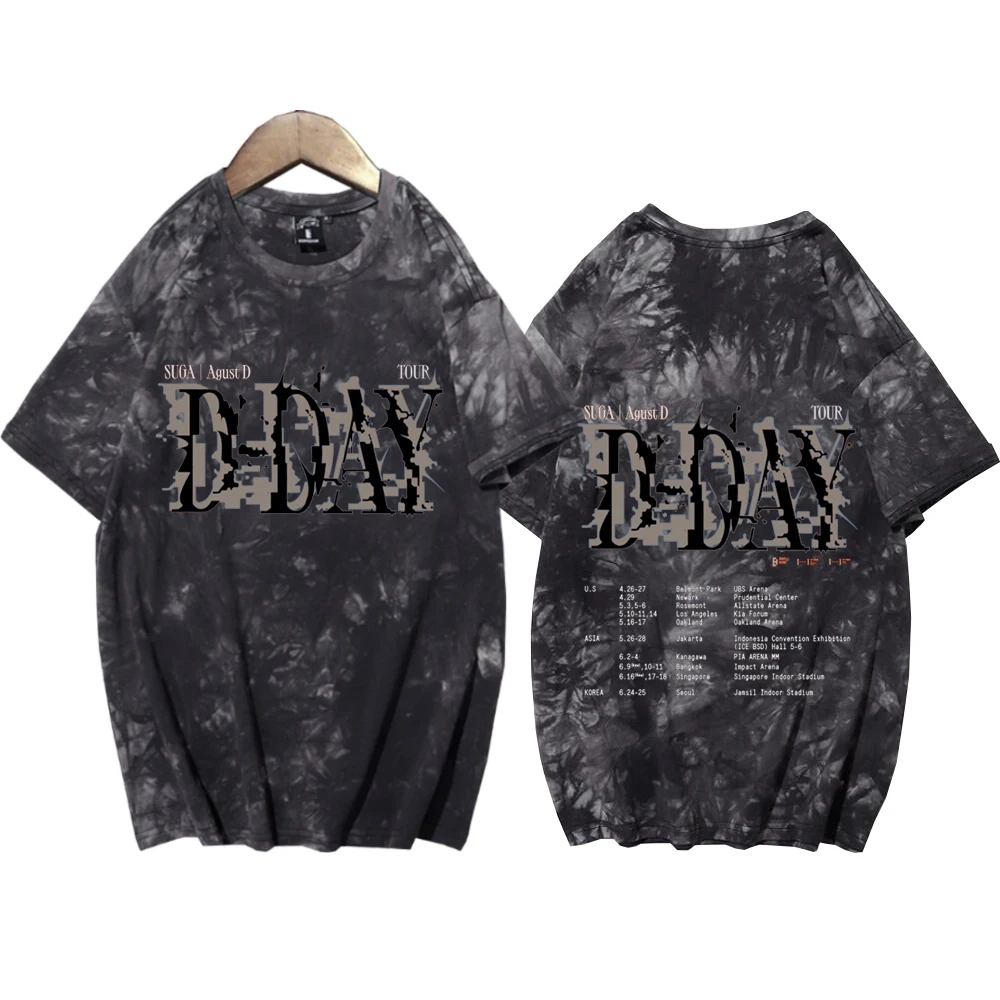Suga Agust D Tour Tie Dye Shirts Unisex Rundhals Kurzarm Beliebte Musik T-Shirt Fans Geschenk