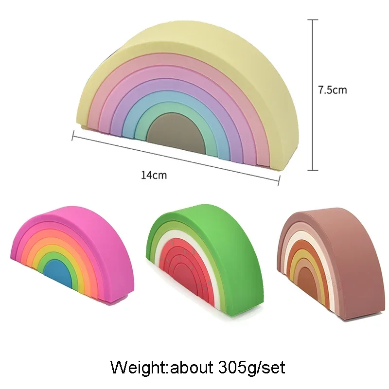 WOLIFE-bloques de construcción de silicona para bebé, juguetes educativos Montessori para apilar, sin BPA, arcoíris suave, 3D