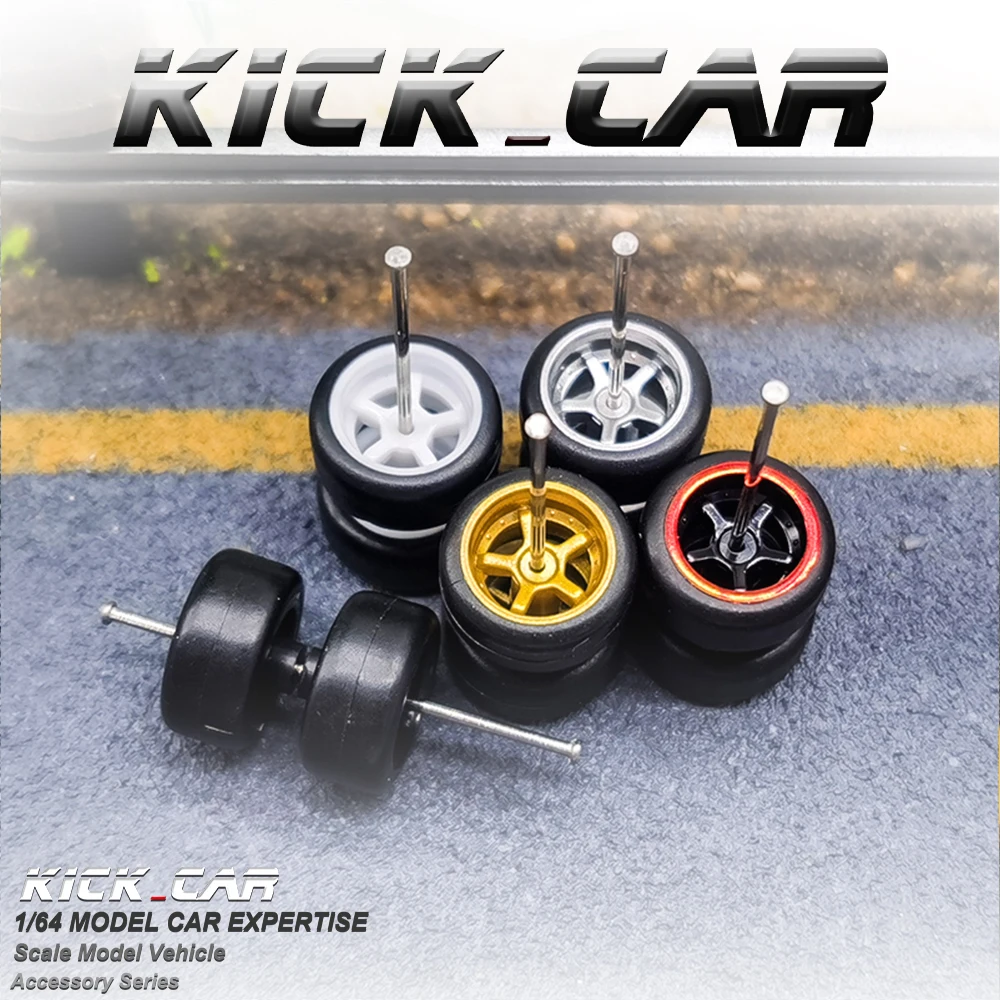 1/64 Scale Diecast Car Wheel Set with Fixed Rubber Tires - Five-Spoke Design (25-Piece)