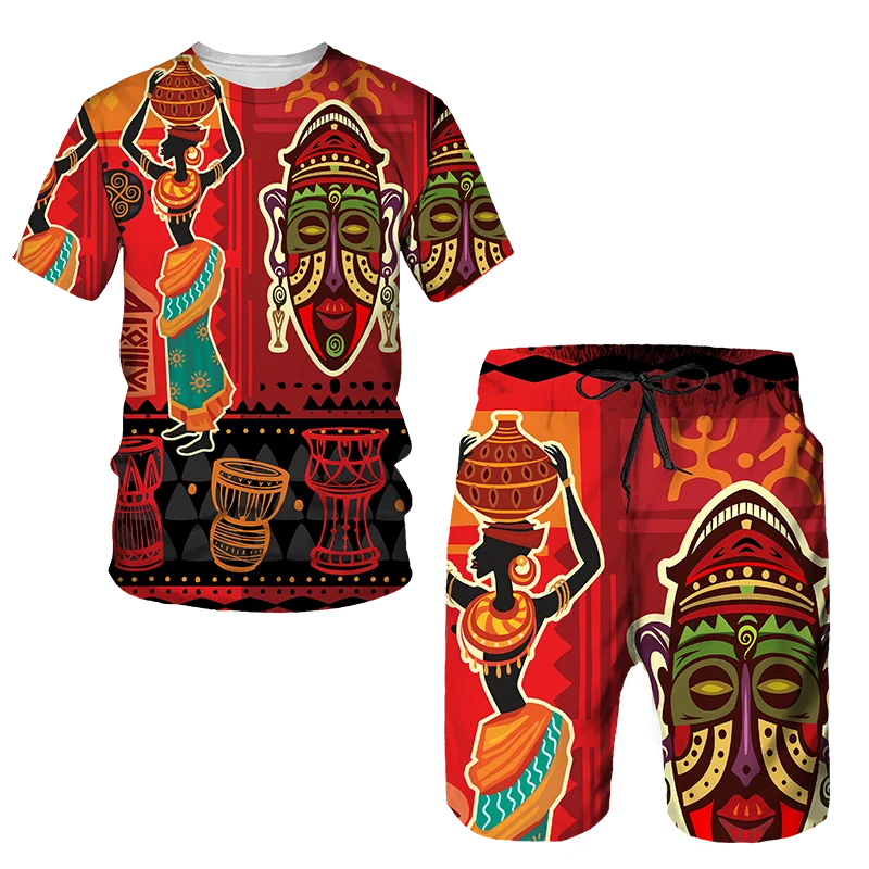 

Newest African Print Women's/Men's T-shirts Sets Africa Dashiki Men’s Tracksuit/Vintage Tops Sport And Leisure Summer Male Suit