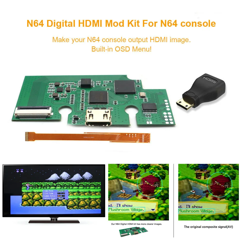 

Hispeedido HDMI-Compatible N64 MOD Kit N64Digital HDMI-Compatible MOD Kit For N64 Game Console