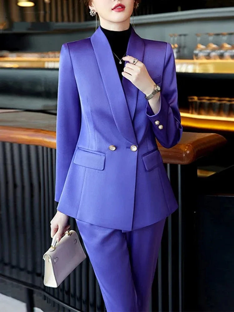 TwoPiece Set For Women Office Advanced Sense Dames Suit 2023 Winter Dubbele Rij Knopen Kraag Blazers Elegante Casual Broekpakken