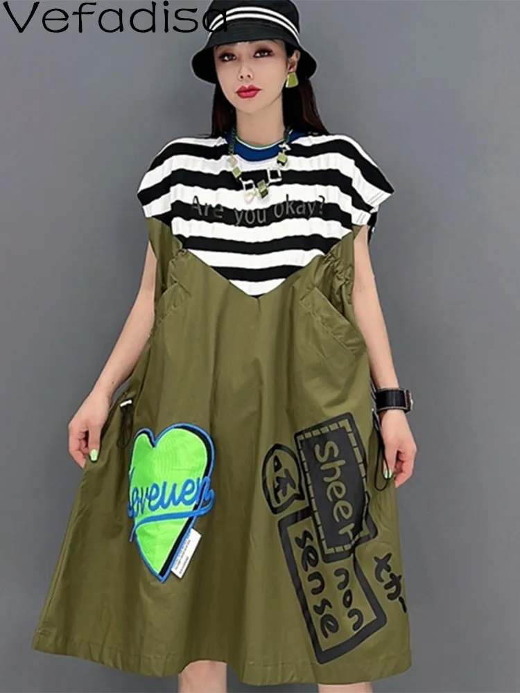 

Women Sleeveless Pullover Stripe A-line Dress