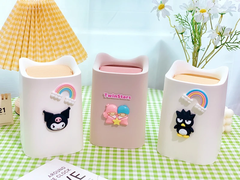 Sanrio Kuromi Desktop Trash Can Kawaii Cartoon My Melody Cinnamorroll Office Desk Wastebasket Student Supplies Office Supplies