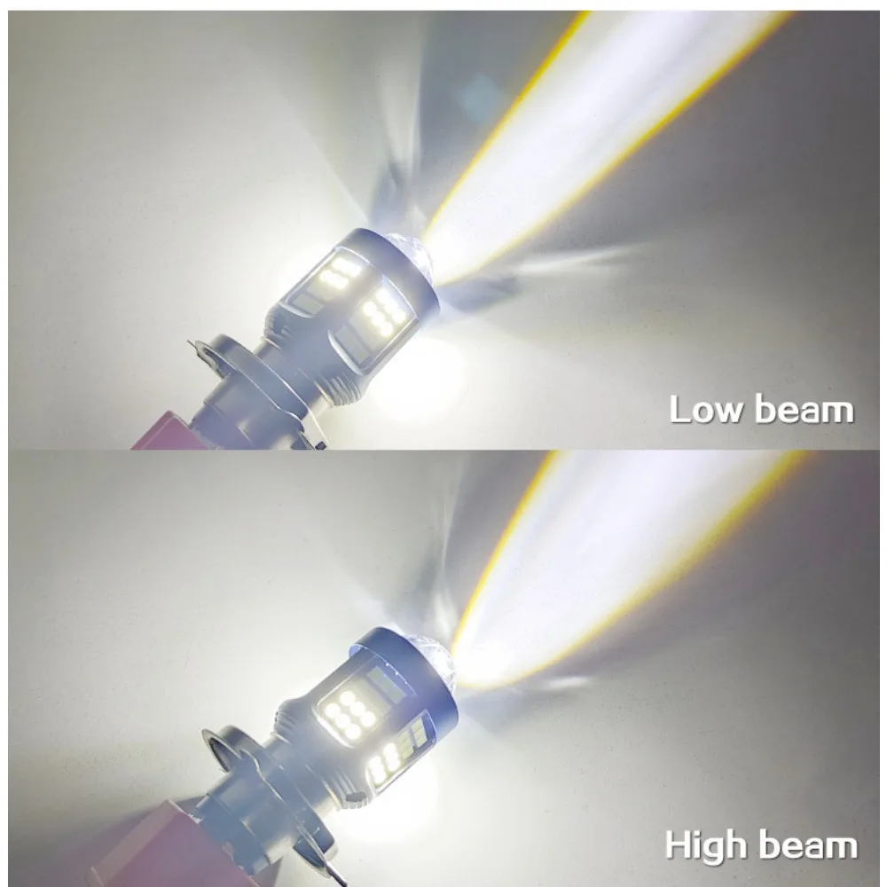 국경을 넘는 독점 신제품 LED 오토바이 헤드라이트 - H4/BA20D/P15D, 백색/황색 이중 색상, 초고휘도, 렌즈 포함