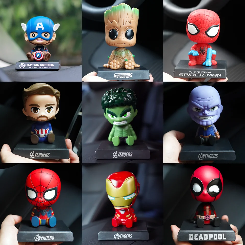 10cm Spider Man Iron Man Hulk Deadpool Shaking Head Doll Car