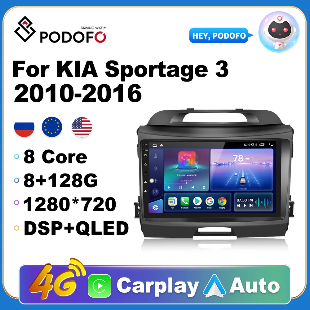 Podofo AutoRadio 2 Din Android Radio Carplay dla Kia sportage 2010 2016