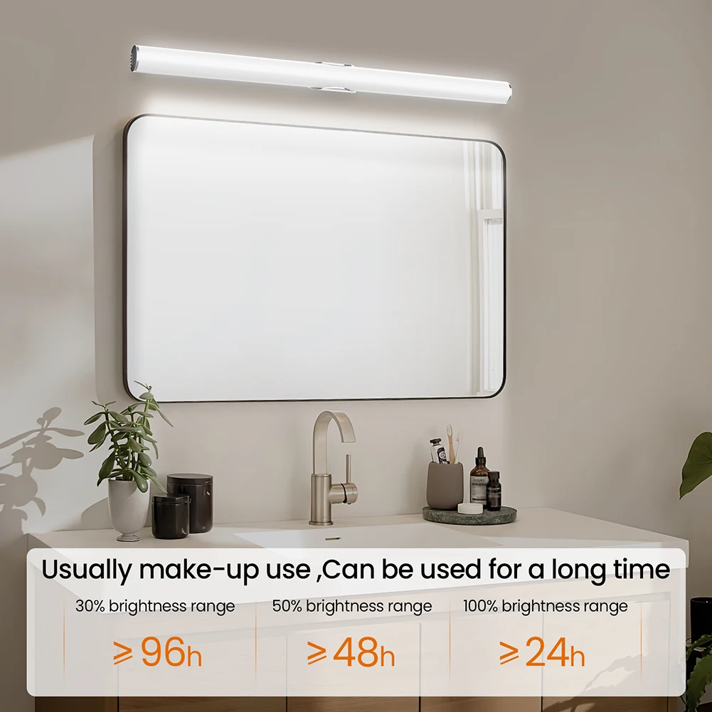 LED Eye Protection Light USB Charging Selfie Light Touch Switch Vanity Dimmable Cordless IP44 Waterproof for Dressing Room
