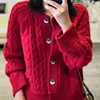 Fall Winter New Style 100% Pure Wool Sweater Cashmere Cardigan Women Loose Lazy O-Neck Twist Cardigans Thick Warm Knitted Jacket 4