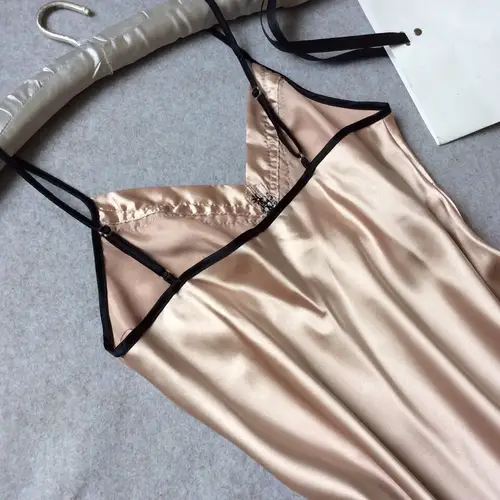 Sexy Sleepwear Lady Sexy Silk Satin Night Dress V-neck Nightgown Plus Size Nightdress Lace Nightwear for Women Nighty for Ladies - Image 5