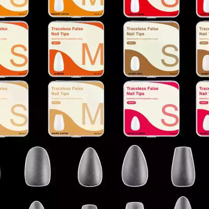 100Pcs/box Single Size Full Cover False Nail Tips Clear Press On The Tip Nail Extension Short Trapezoid Rllipse Almond Style