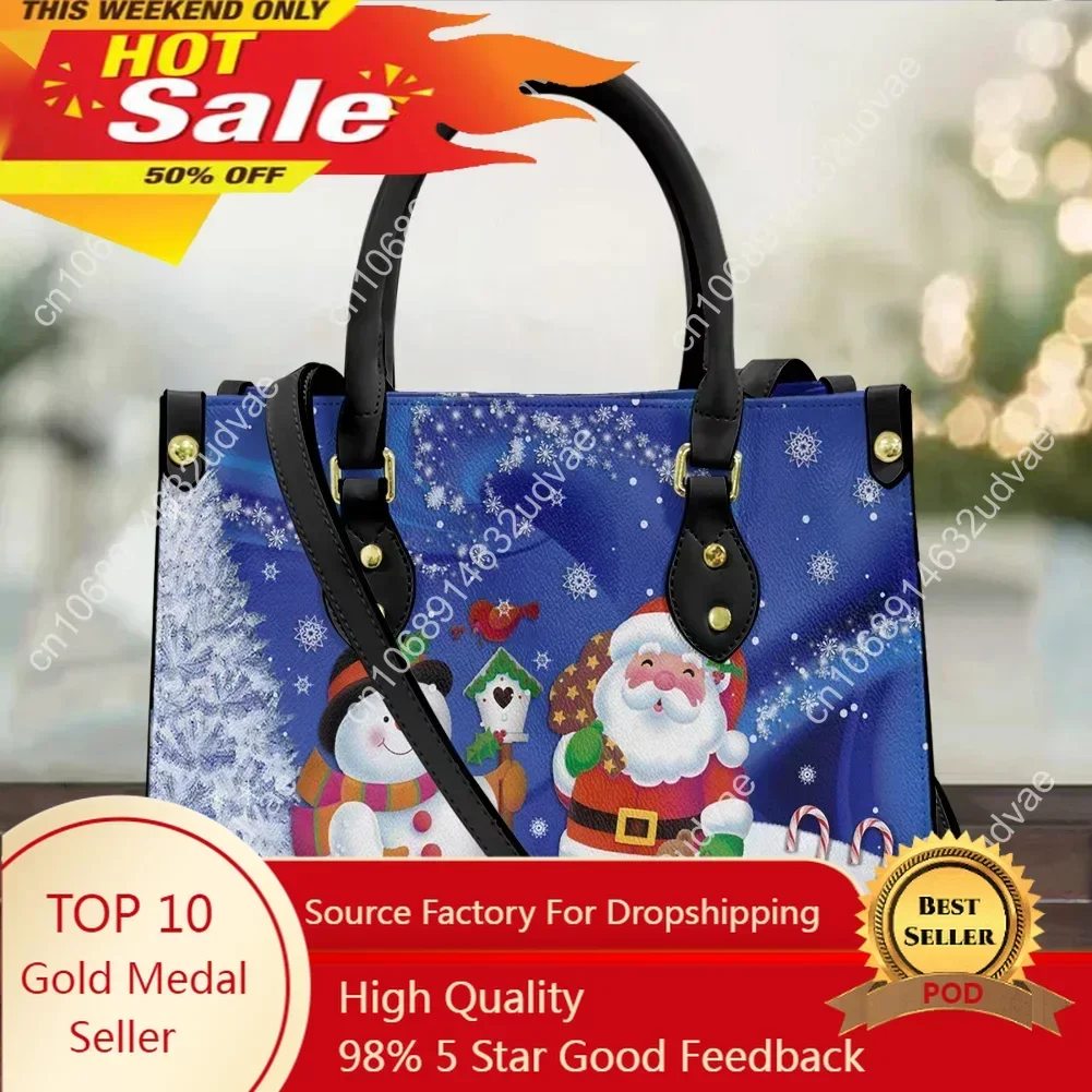 

Chrismas Gift Women Leather Handbag Purse for Women Fashion Small Casual Tote Santa Claus Print Luxury carteras para mujer 2022