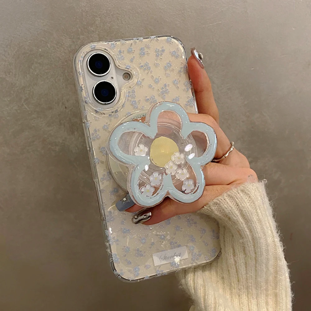 Korean Cartoon Quicksand Flower Magnetic Phone Stand GripTok Holder