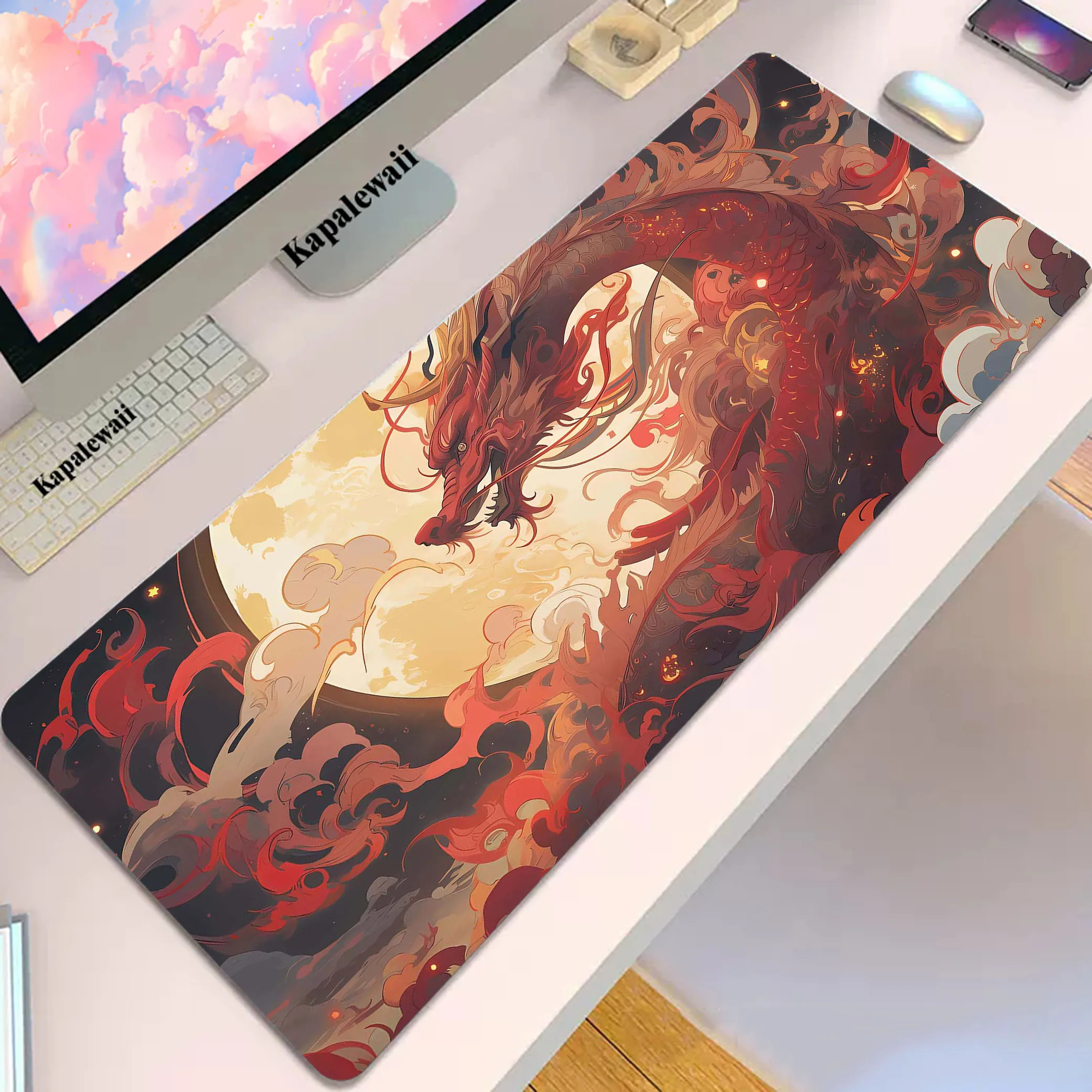 

Dragon Anti-slip Large Mouse Pad XXL Locking Edge Mousepad Rubber Keyboard Pads Gaming Setup Accessories Mouse Mat 900x400mm