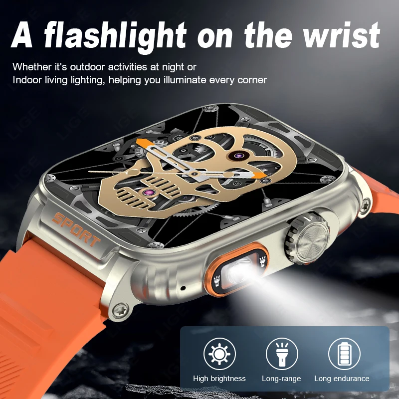 LIGE Fashion 430mAh Big Battary Ultra Smart Watch Men 1.91" IP68 Waterproof Man Watches With LED Powerful Flashlight Smartwatch