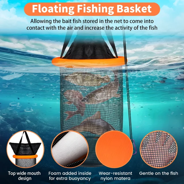 Nylon fish guard net, hanging plastic black green, nylon orange black fish guard, portable folding, high quality floating fish g 4