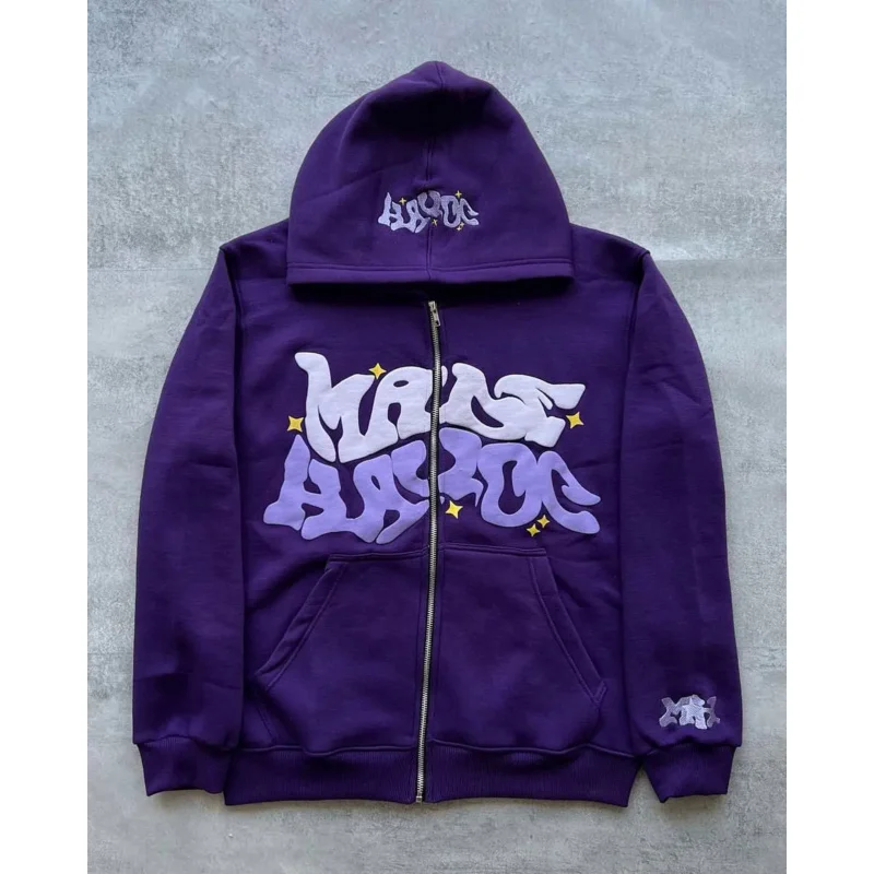 

American Retro Star and Letter Printed Zipper Hoodies Women and Men Y2K Spring Autumn Section Lazy Fashion Brand Cardigan Jacket