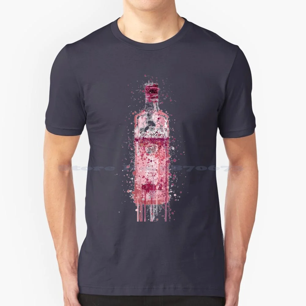 Barman Shirt-Splatter Bar Art Pink Gin Bottle T Shirt 100% Cotone Tee Gordons Pink Cask Gin Splatter Art Jackson Pollock