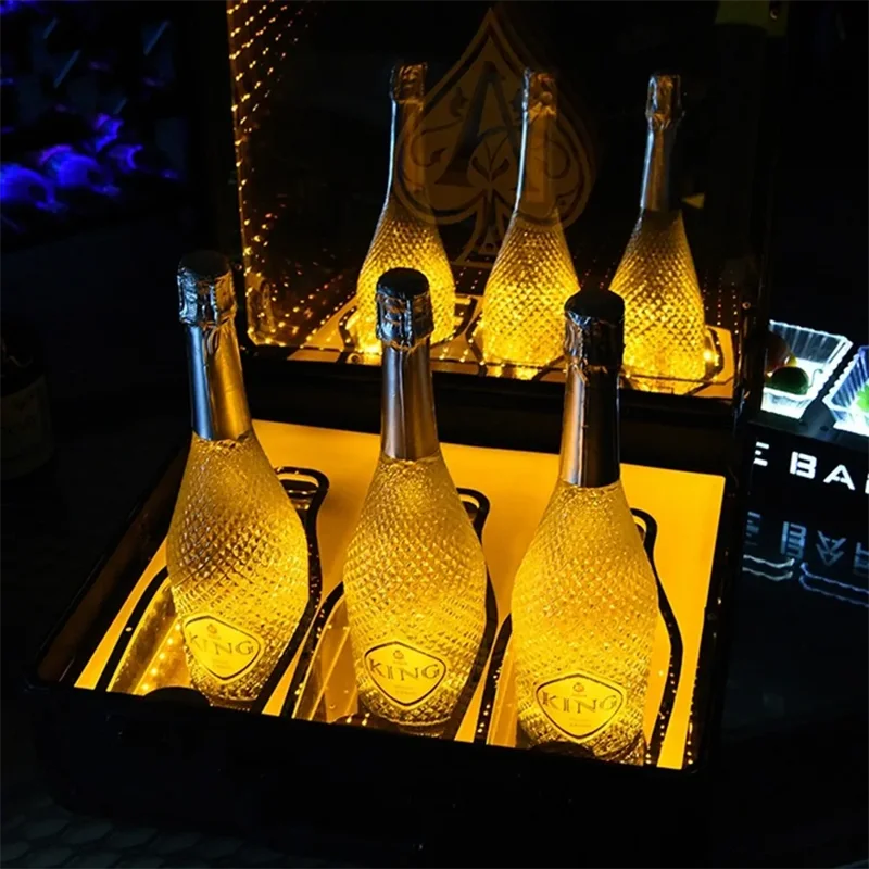 Rechargeable LED illuminated Ace of Spade Carrier Box VIP Champagne Bottle Display Case FOR NightClub Party Lounge Bar