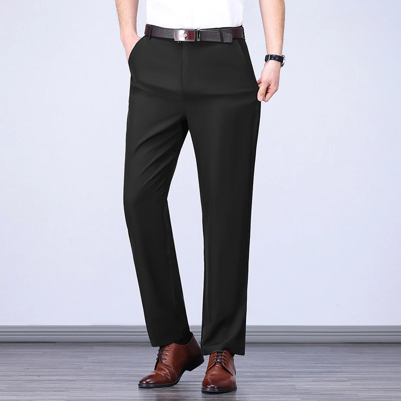 Casual Pants Male Stretch Solid Black Smart Men's Trousers Office Quick Dry Suit Pants New Spring Autumn Korean Straight