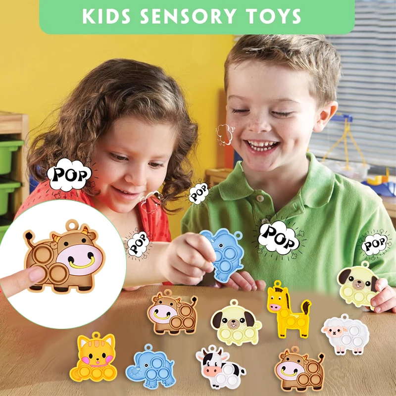 7/14/21Pcs Cartoon Animal Pop Keychain Small Toys Kids Birthday Party Favors Guest Gift Goodie Bag Pinata Filler Baby Shower