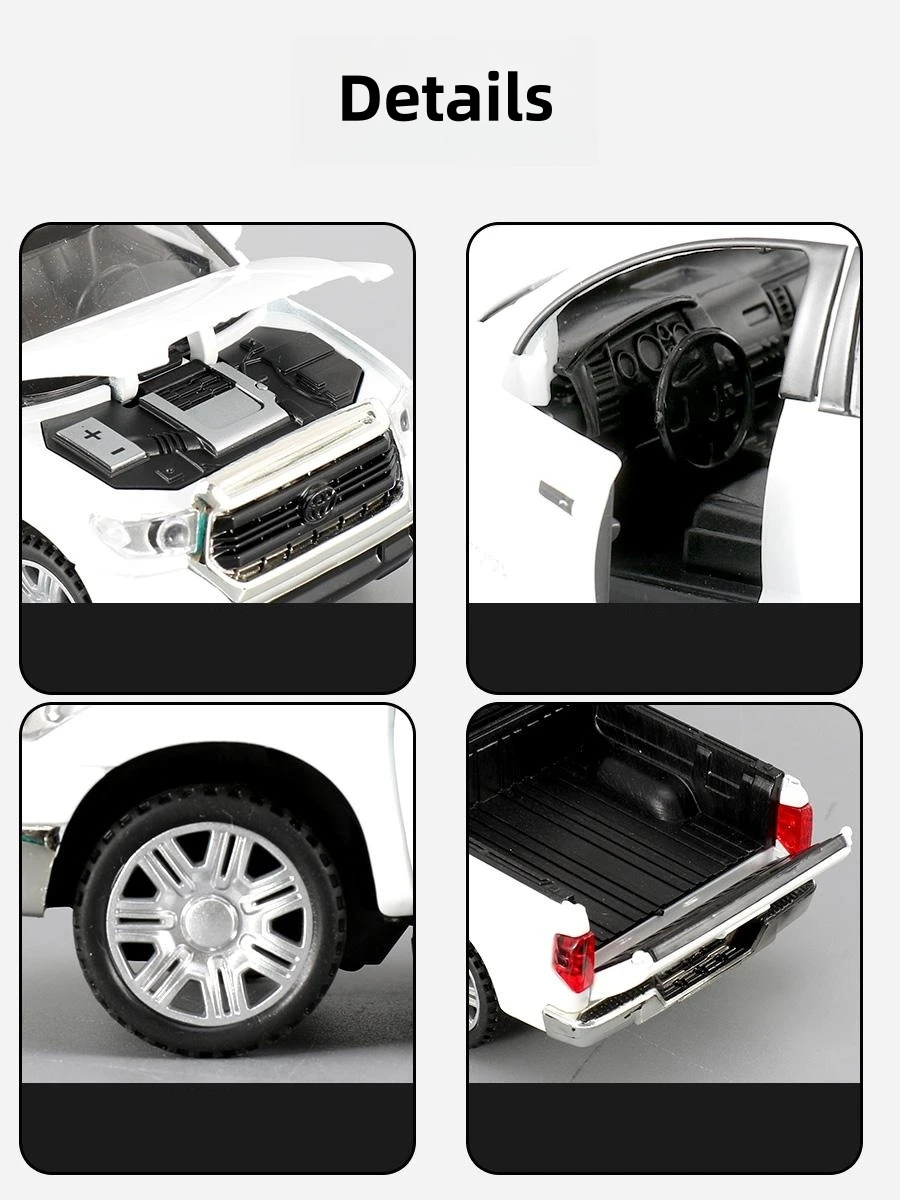 1/32 TOYOTA Tundra TRD Pickup Diecast Toy Truck Model Miniature Pull Back Doors Openable Sound & Light Collection Gift For Boy 4