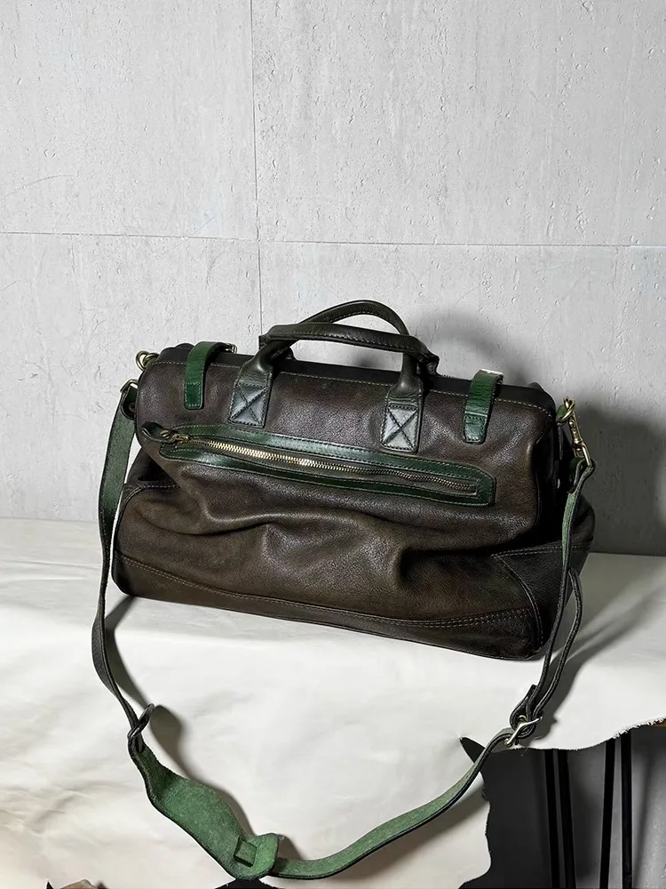 Casual Hand-made Genuine Leather Large-capacity Men's Travel Bag Fitness Multi-pocket Handbag Cow Leather Luggage