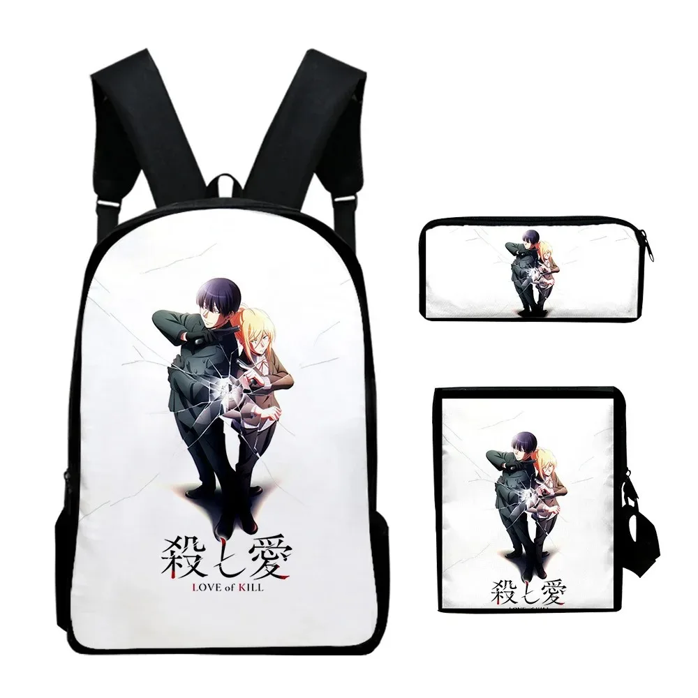 Harajuku Love of Kill 3D Print School Bags, mochila dos estudantes, mochila portátil, bolsa de ombro inclinado, estojo de lápis,