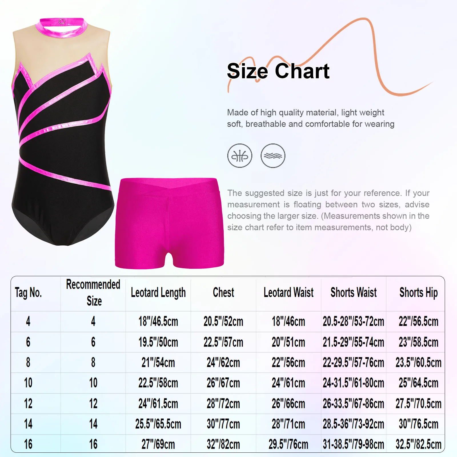 2PCS Kids Girls Gymnastics Dance Performance Costumes Sleeveless Keyhole Back Patchwork Leotard with V-front Waistband Shorts