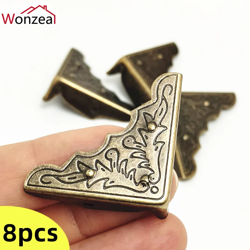 Antique Corner Protectors Wood Brass Corner Protector Box 8pcs