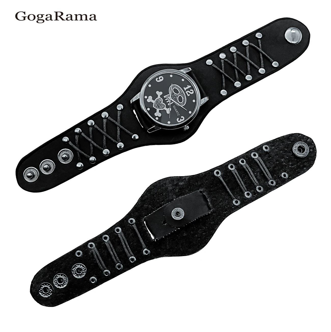 Fashion Brands Leather Strap Skull Quartz Punk Wrist Watch for Men&Women Birthday Christmas Halloween Good Gift 3