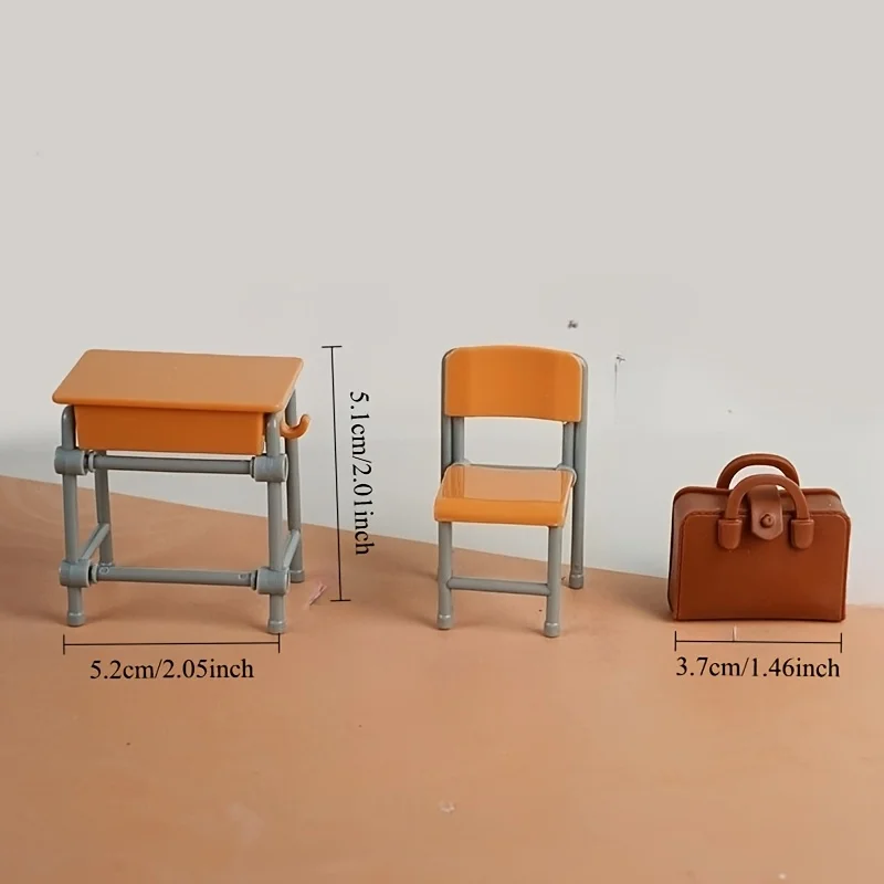 13pcs Miniature Classroom Dollhouse Set with Plastic Desks & Chairs Mini Books Teaching Board & Backpacks Role-Play Collections - 2