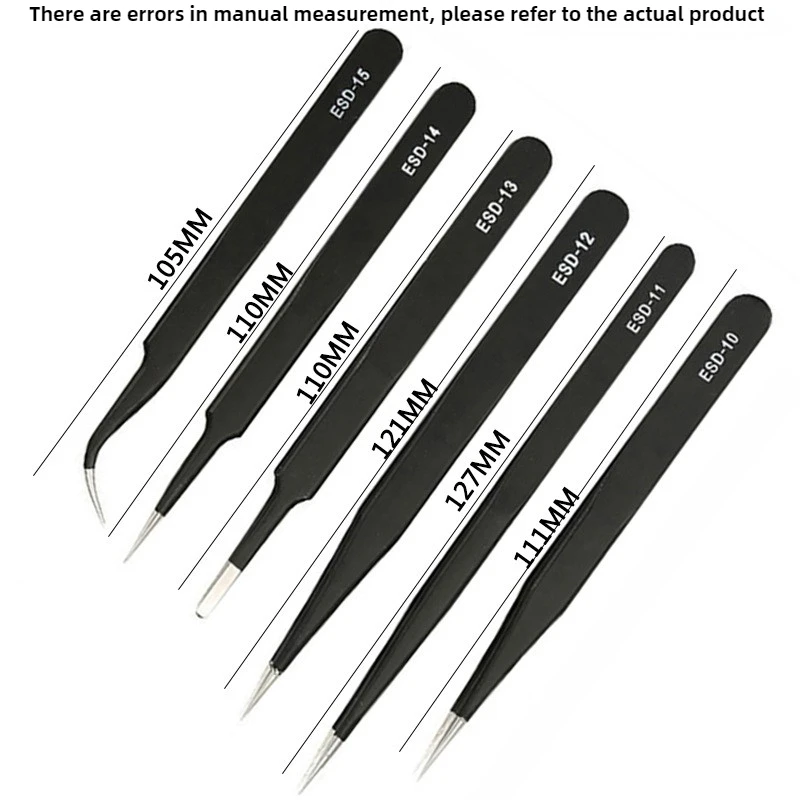 6 Piece Sets Stainless Steel Tweezers Anti Static Elbows & Pointed Ends Clamp Bird's Nest Picking Hair Dismantling Repair Tools