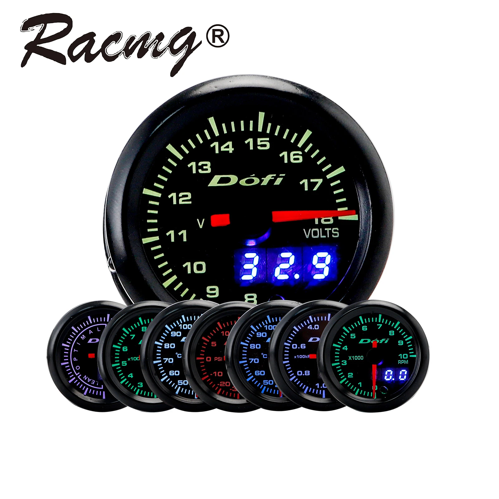 

Dofi 7 Colors 52mm LED Digital Voltmeter Oil Pressure Turbo Boost Oil Temp Water Temp Tachometer Air Fuel Ratio EGT Car Gauge