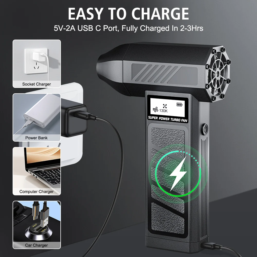 Portable Car Fan 130000RPM For Blowing Snow Removal 4 Gears Cleaning Blower Tool Turbo Jet Fan Rechargeable Electric Air Duster