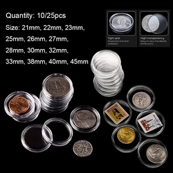 Clear Plastic Round Storage Ring Holder Capsules - Set of 10/25 Pcs, Various Sizes (28mm  10pcs)