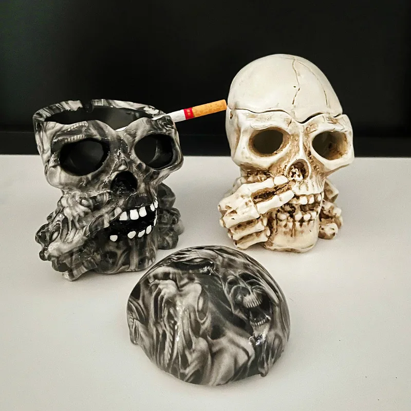 

Halloween Skull Ashtray Decoration Living Room Desktop Resin Crafts Haunted House Bar Decoration Gift