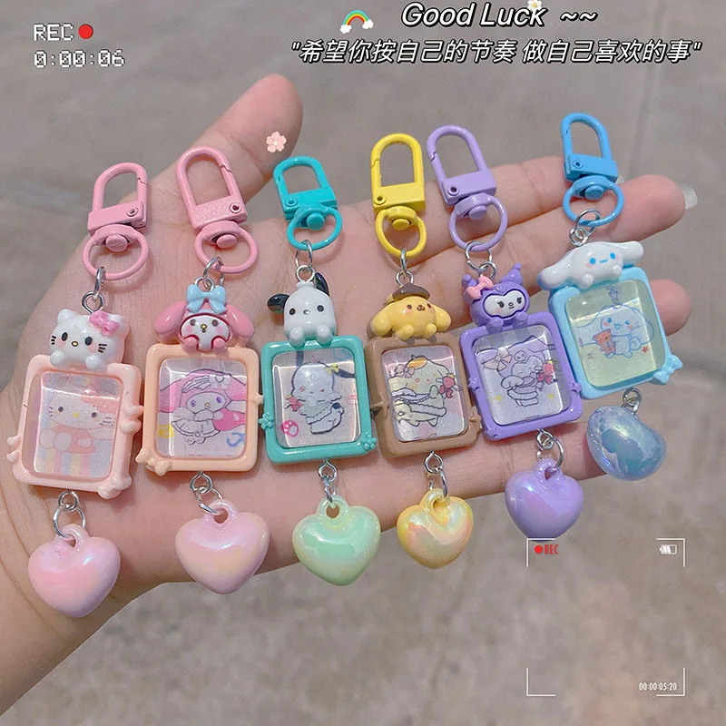 

Kawaii Sanrio Hello Kitty Kuromi Cinnamoroll Keychain Ins Cartoon My Melody Purin Pochacco In Photo Pendant Schoolbag Charm Gift