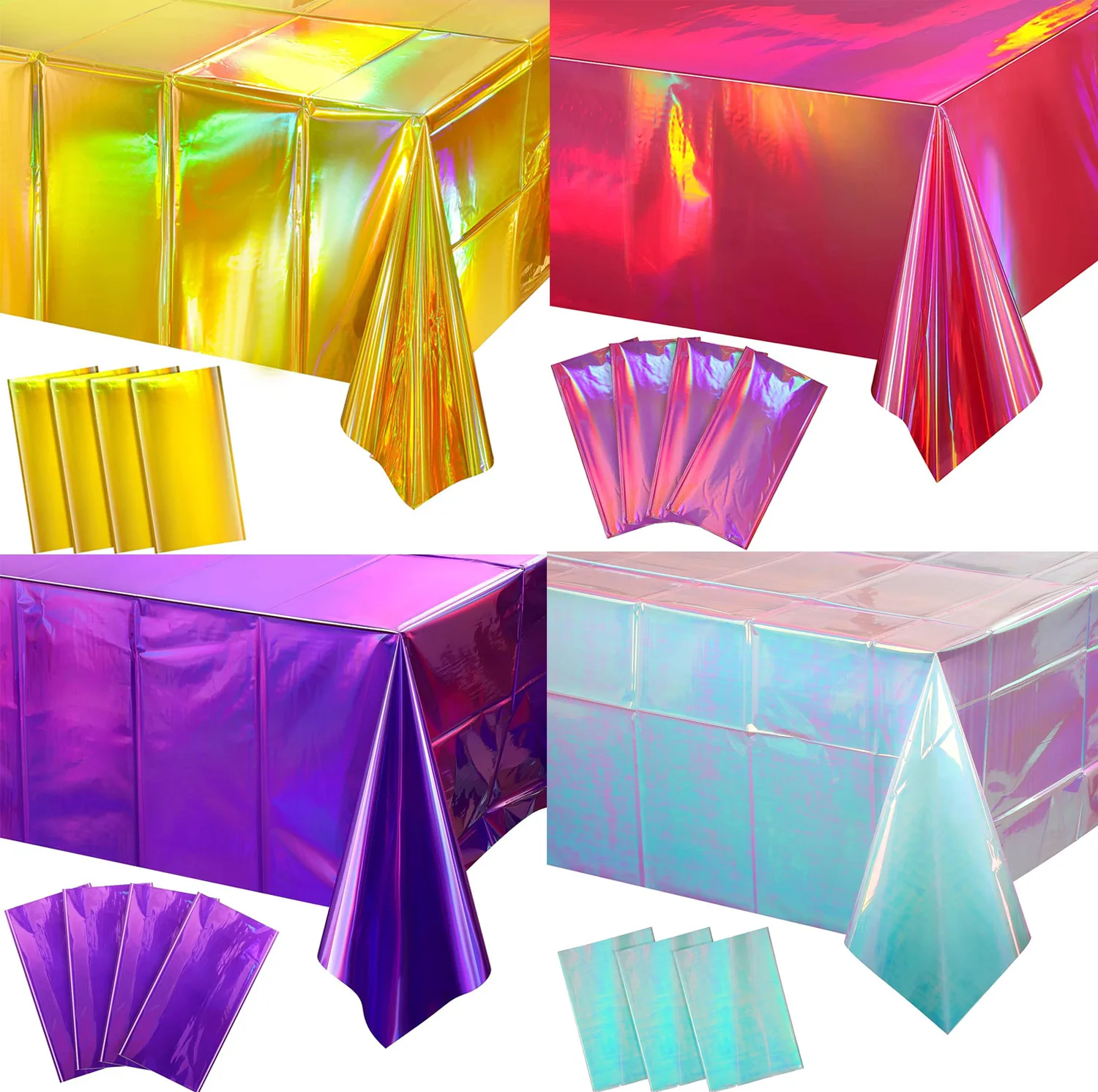 Hot Pink Iridescence Plastic Tablecloth Shiny Foil Metallic Laser Rainbow Rectangle Table Cover for Birthday Wedding Party Decor 2