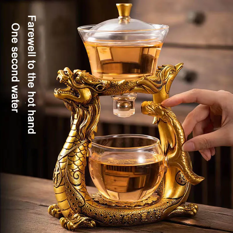 BOZZH Creative Dragon Glass Teapot Magnetic Diversion Rotating Cover Bowl Water Tea Cup Pu\'er Oolong Drinkware Dropshipping Tea