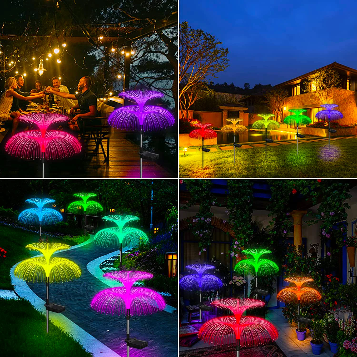 Double Solar Jellyfish Light 7 Colors Solar Garden Lights LED Fiber Optic Lights Outdoor Waterproof Decor Lamp for Lawn Patio Solar Lights Solar Led Lights Lawn Lamp Garden Lighting