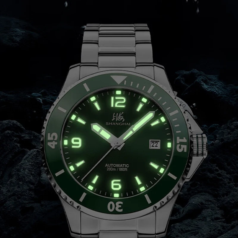 shanghai watch 200m waterproof mechanical men's dive watch 41mm ceramic bezel automatic wristwatch calendar luminous watch s3080 Shanghai Watch 200M Waterproof Mechanical Men's Dive Watch 41mm Ceramic Bezel Automatic Wristwatch Calendar Luminous Watch S3080 4