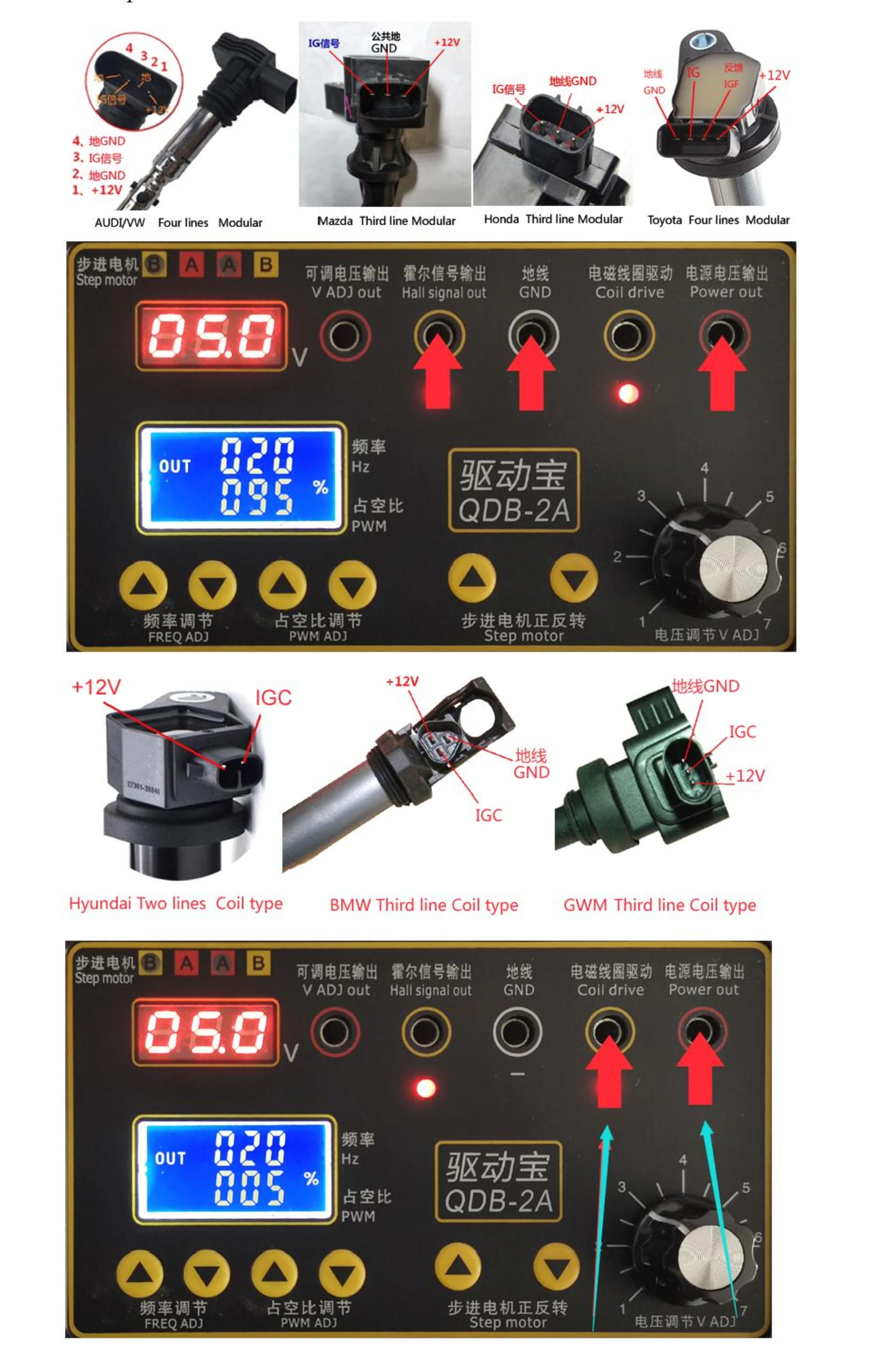 Automobile Ignition Coil Tester Car Idle Stepping Motor Solenoid Valve Injector Actuator Fault Detector Driver QDB-2A 3A automobile fault detector