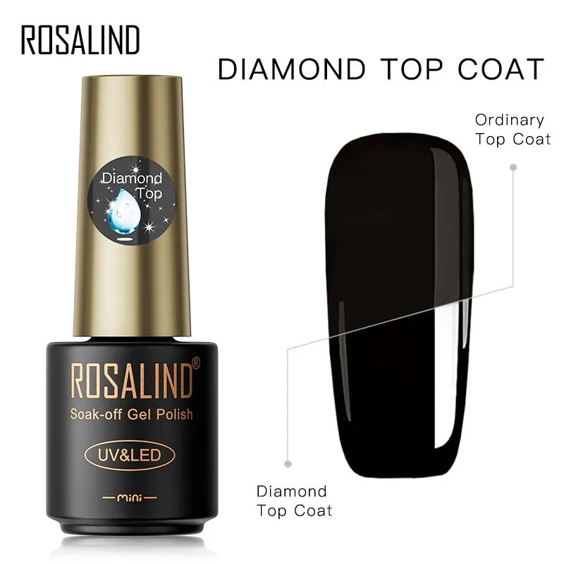 ROSALIND Gel Polish Diamond Top Coat UV Lamp Gel Soak Off Reinforce 5ml Long Lasting Nail Art Manicure Lak Varnish Primer