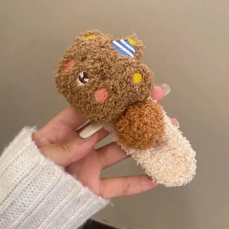 Brown bear ball large plush hairpin